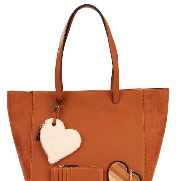 New Faux Suede and Leather Top-Handle Tote Bag - Picture 2 of 9